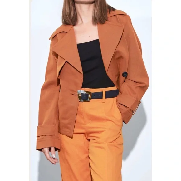 VINCE • Dark Sienna Cropped Linen-Cotton Jacket, S - Picture 12 of 16